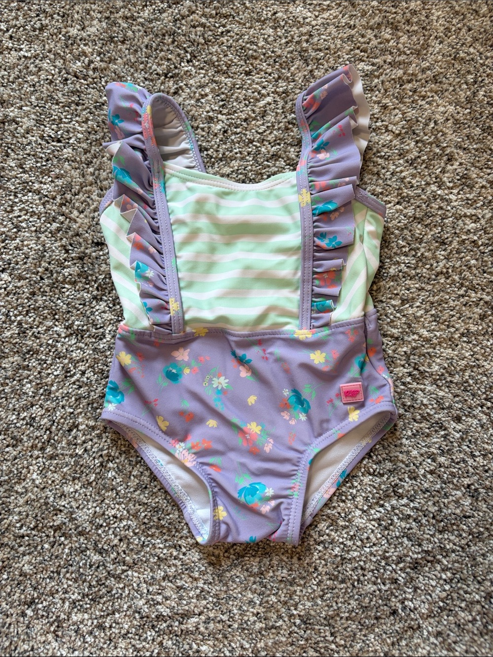 RuffleButts Lavender Floral One-Piece Swimsuit with Mint Straps